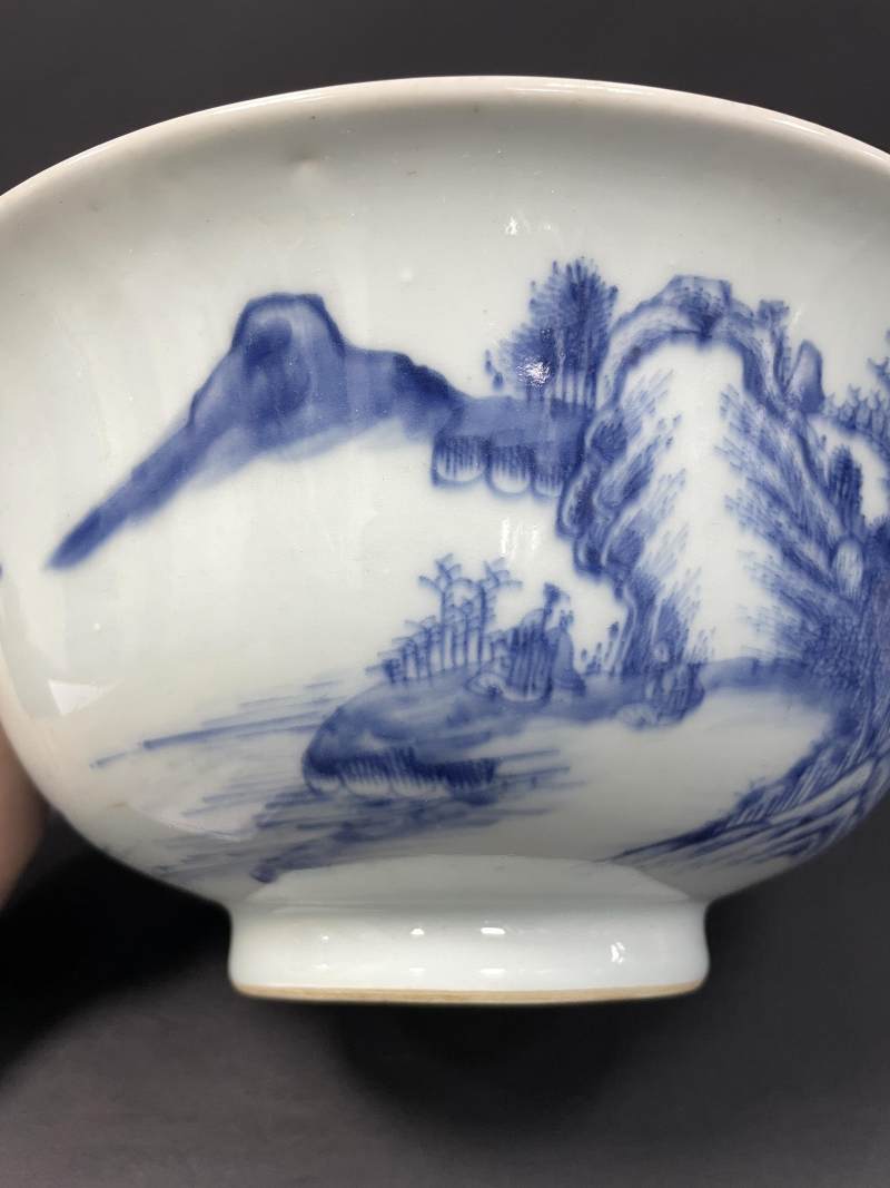 清雍正 青花山水人物纹大碗 - 图9