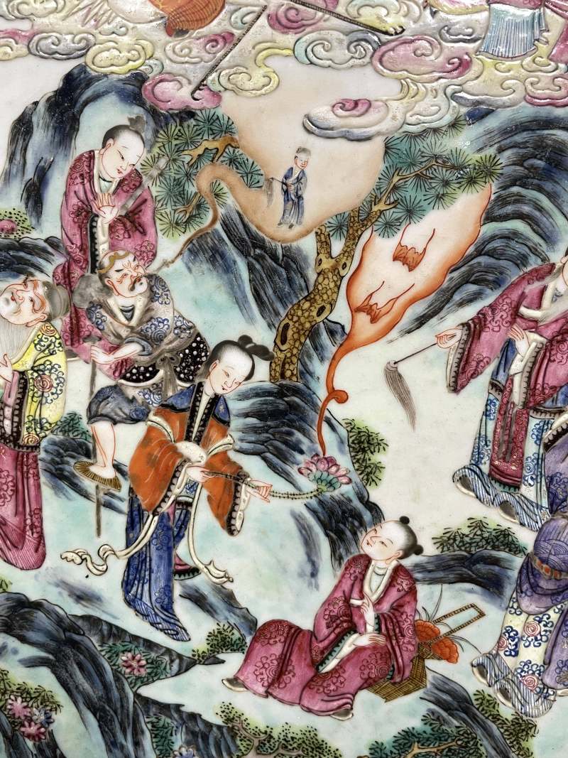 清中期 粉彩八仙庆寿图瓷板挂屏 - 图7