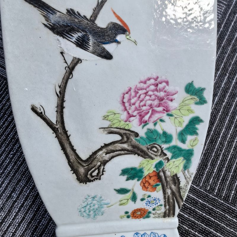 清光绪 粉彩花鸟四方象耳瓶 - 图12