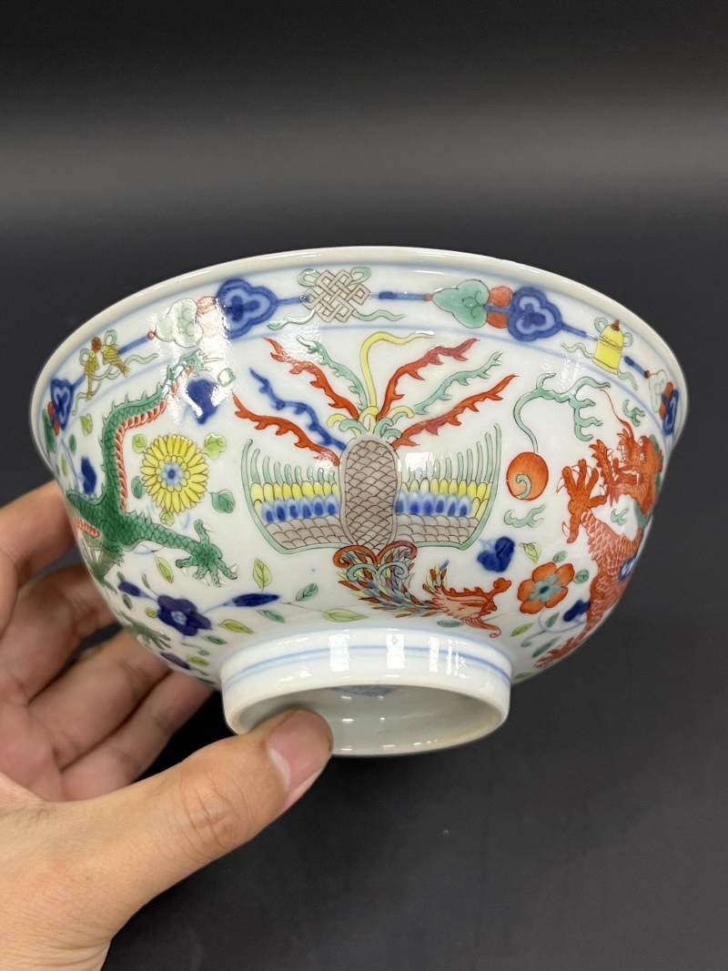 清道光 五彩龙凤纹碗 - 图4