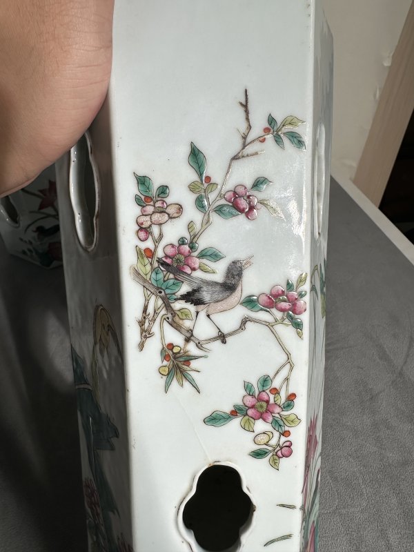 清同治 粉彩花鸟帽筒一对 - 图14