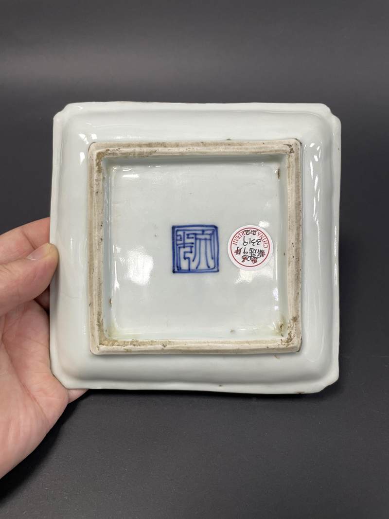 明天启 五彩高士图四方倭角盘一对 - 图6
