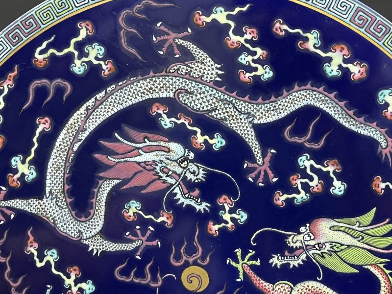 清晚期 蓝釉粉彩云龙纹瓷板 - 图5