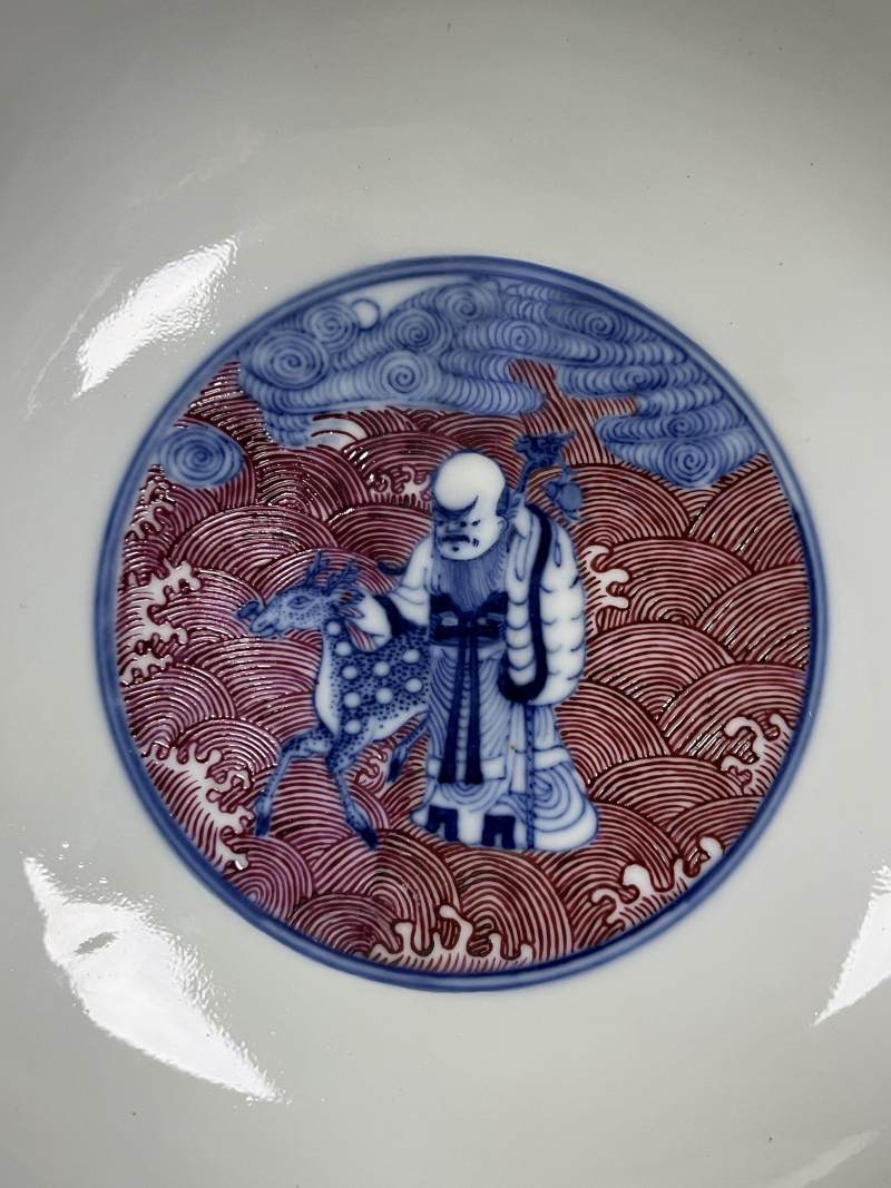 清光绪 青花胭脂红八仙庆寿图大碗 - 图3