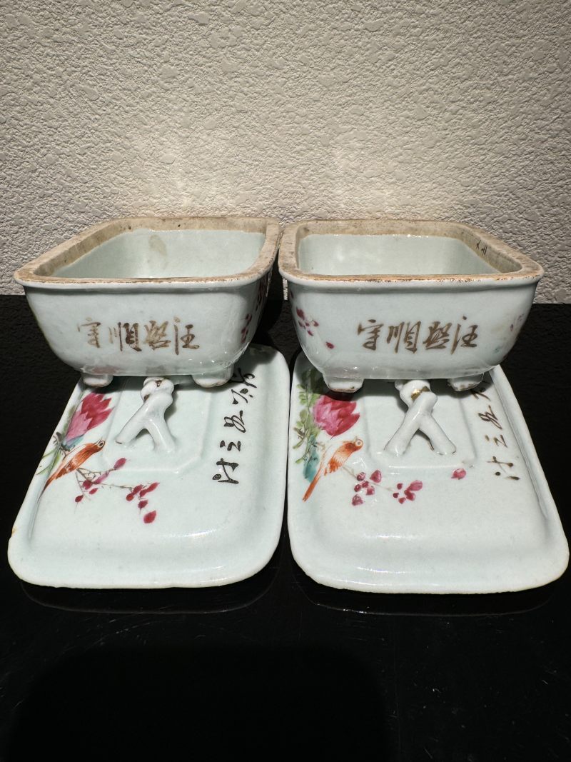 民国 粉彩皂盒一对 - 图8