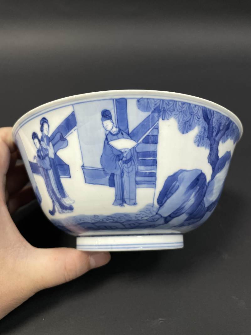 清康熙 青花西厢记人物故事图碗 - 图3