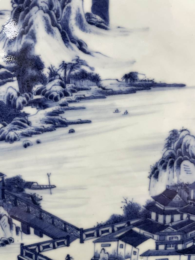清雍正 青花山水楼阁图瓷板挂屏 - 图9