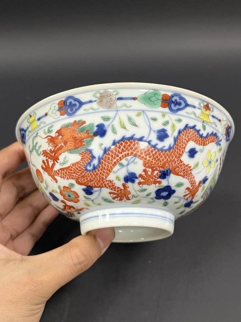 清道光 五彩龙凤纹碗 - 图5