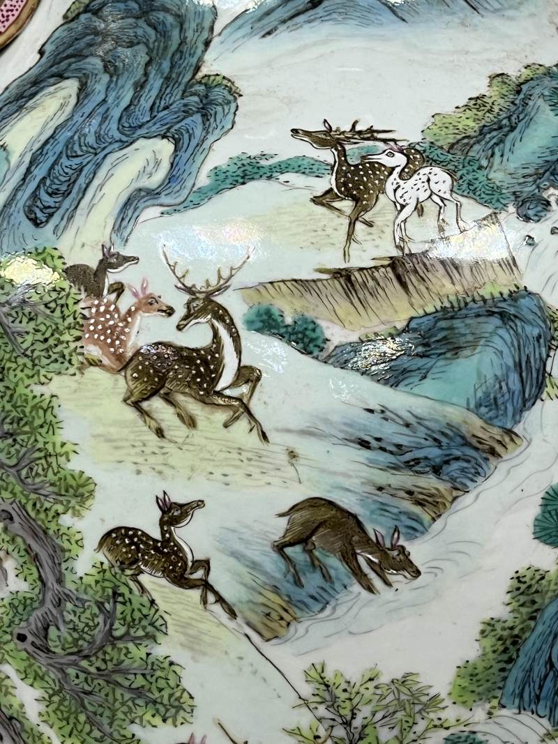 民国 粉彩百鹿图夔凤耳大地瓶 - 图6
