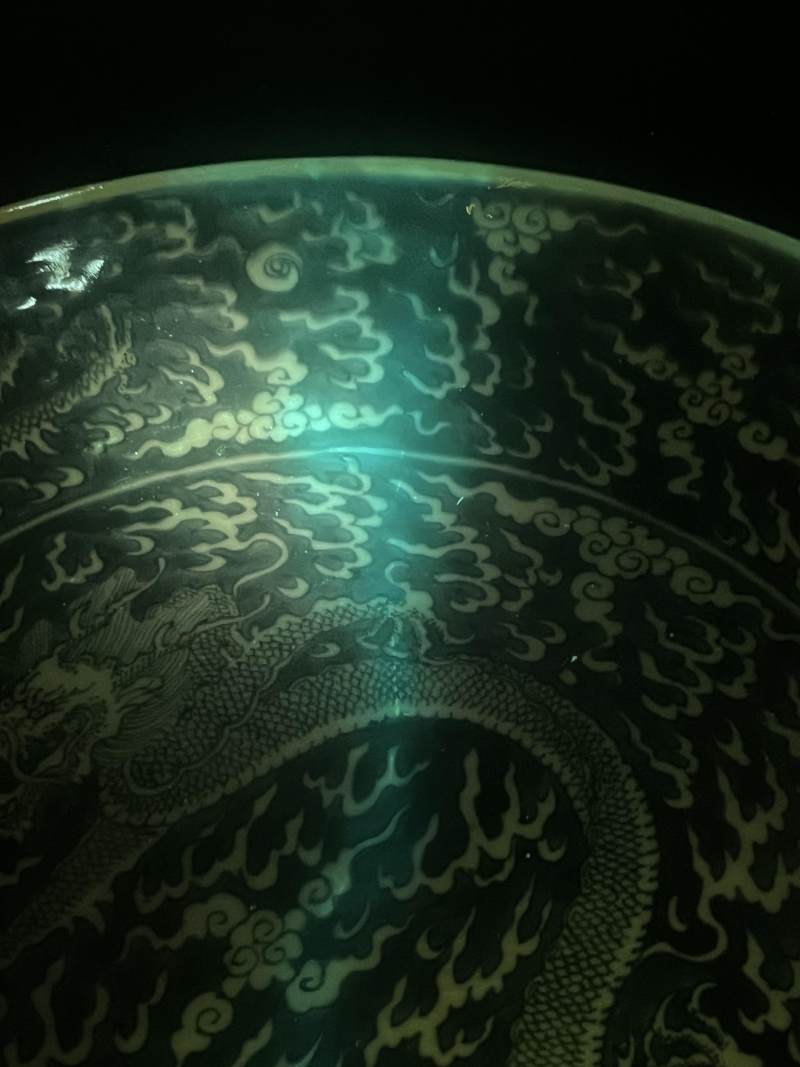 清康熙 青花留白云龙纹大盘 - 图3