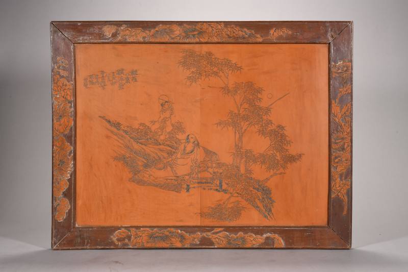 清 云山樵款竹黄高士、花鸟图挂屏一对 - 图3
