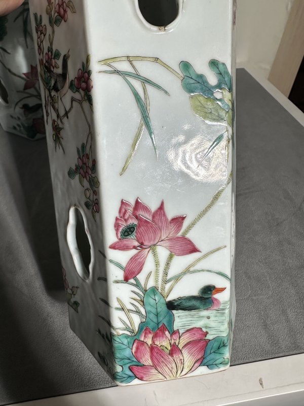 清同治 粉彩花鸟帽筒一对 - 图15