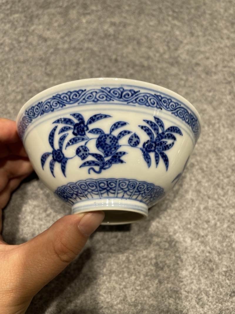 清光绪 青花三多纹碗 - 图3
