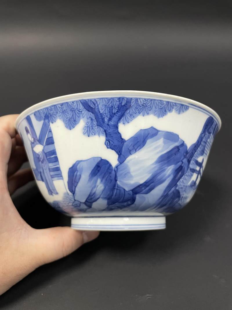 清康熙 青花西厢记人物故事图碗 - 图4