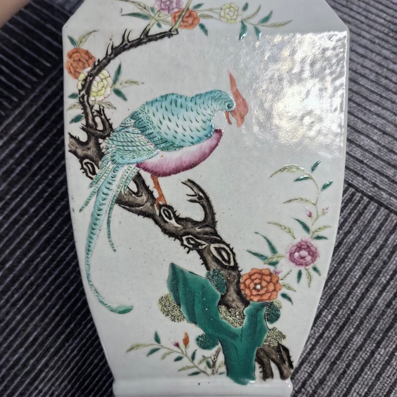 清光绪 粉彩花鸟四方象耳瓶 - 图14