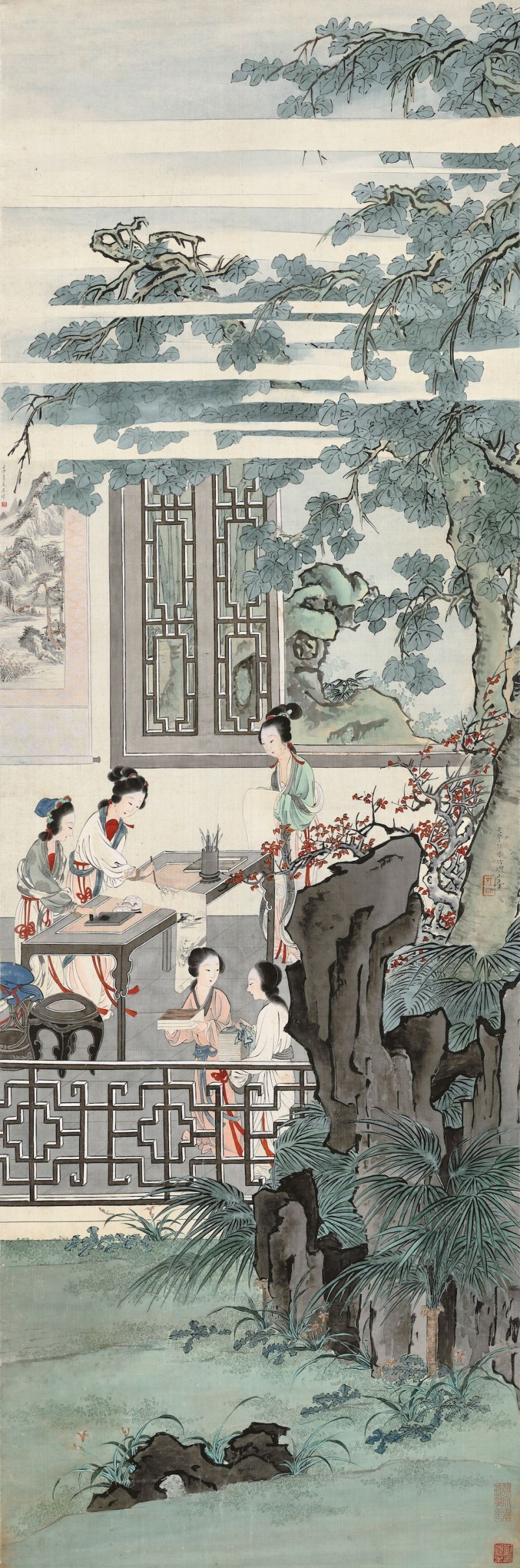 吳光宇　惜春作畫圖　設色絹本　立軸　一九三二年作 | WU GUANGYU (1908-1970)