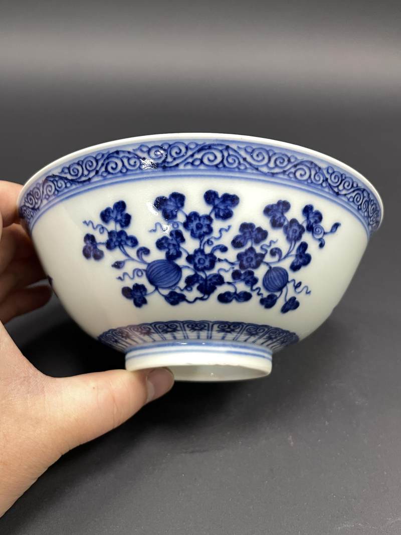 清光绪 青花三多纹碗 - 图4