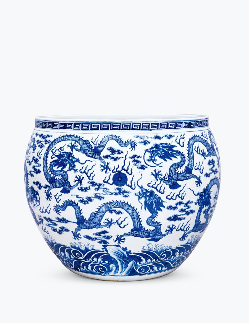清道光 青花九龙闹海图大缸