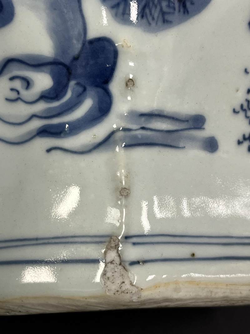 明崇祯 青花高士图六方罐 - 图18