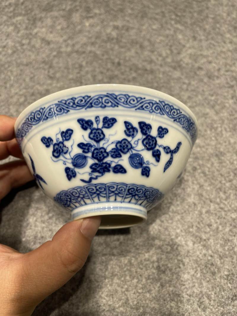 清光绪 青花三多纹碗 - 图4