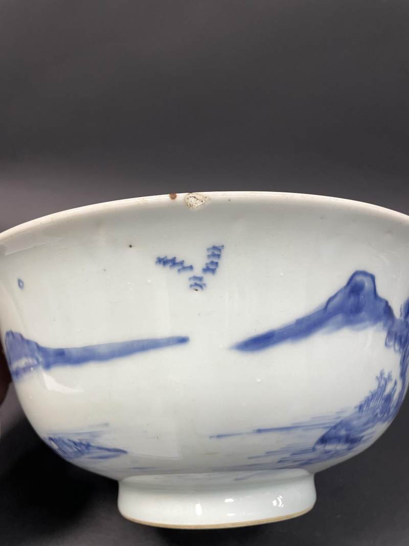 清雍正 青花山水人物纹大碗 - 图14