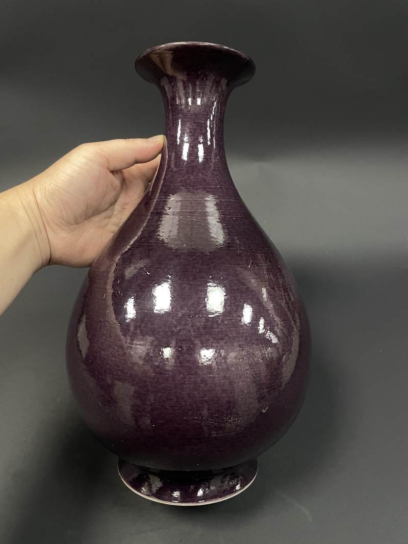 清早期 茄皮紫釉玉壶春瓶 - 图2