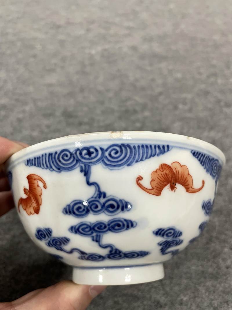 清光绪 青花矾红洪福齐天图杯、碗、盖碗、盘、匙八十三只 - 图106