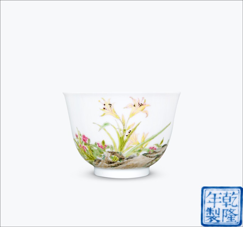 民国 仿珐琅彩花蝶诗文茶圆