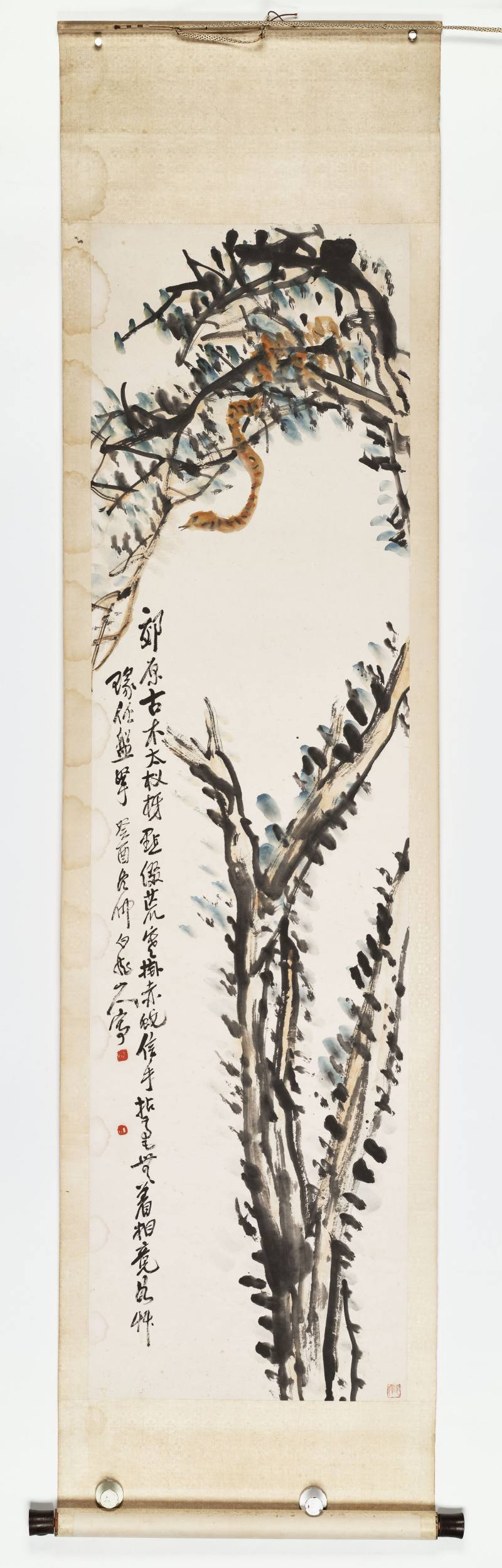 癸酉（1933年）作 王一亭 枯树蛇 - 图2