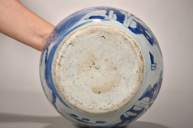 清顺治 青花麒麟芭蕉图罐 - 图4