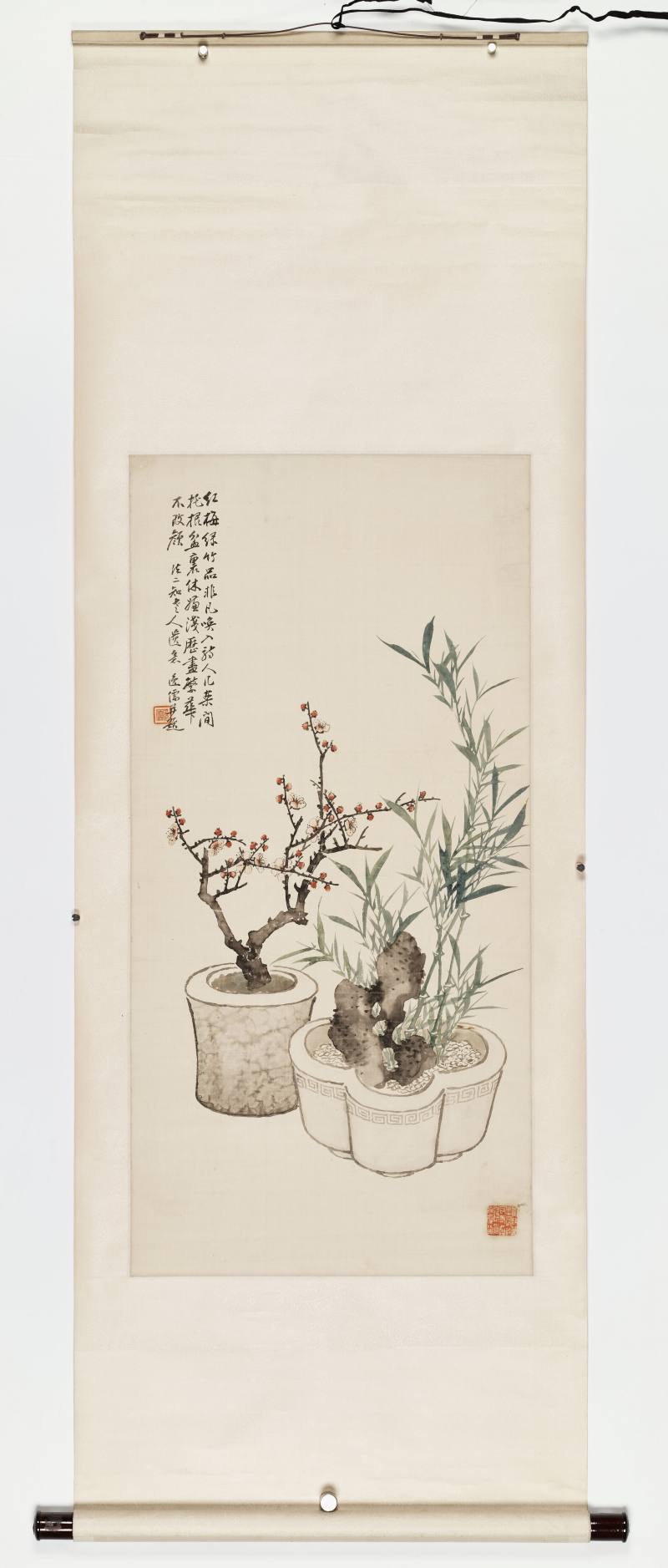 甲子（1924年）作 黄逸儒 博古花卉四屏 - 图2