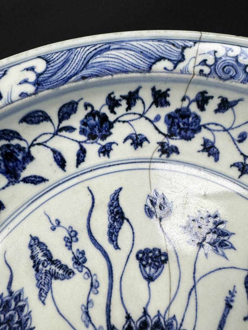 明永乐 青花一把莲纹折沿大盘 - 图6