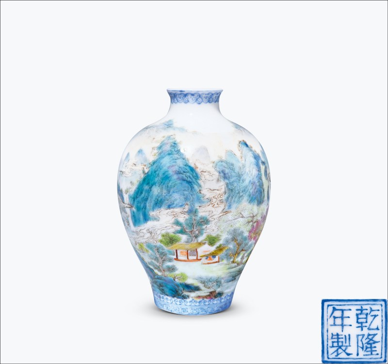 民国 仿珐琅彩山水人物纹小罐