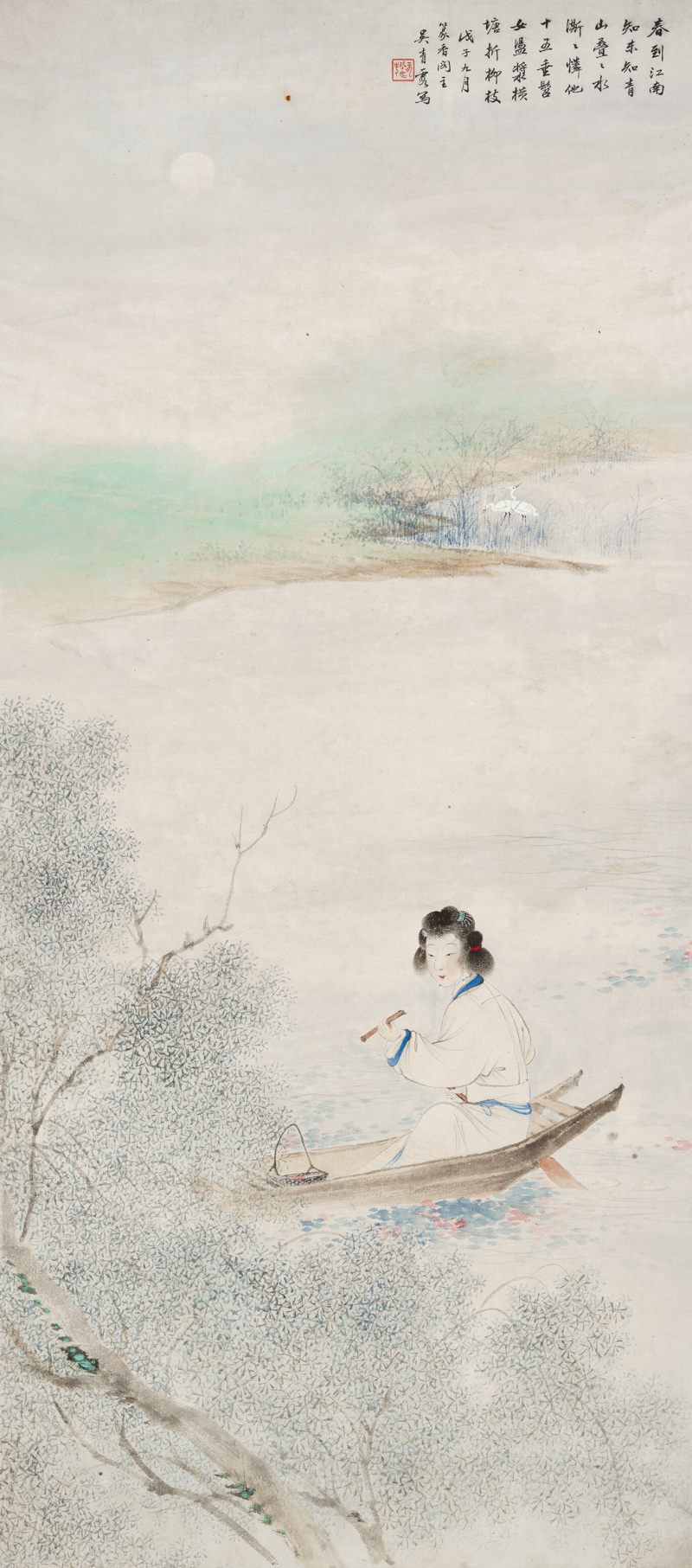 戊子（1948年）作 吴青霞 泛舟仕女