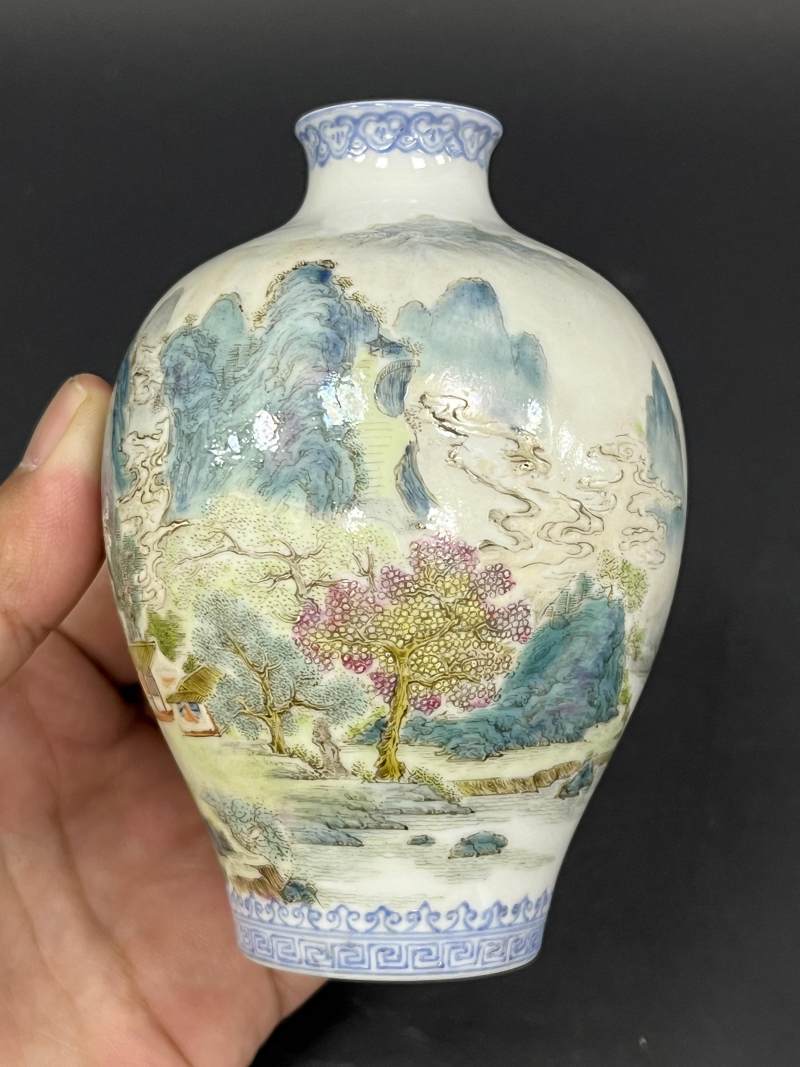 民国 仿珐琅彩山水人物纹小罐 - 图4