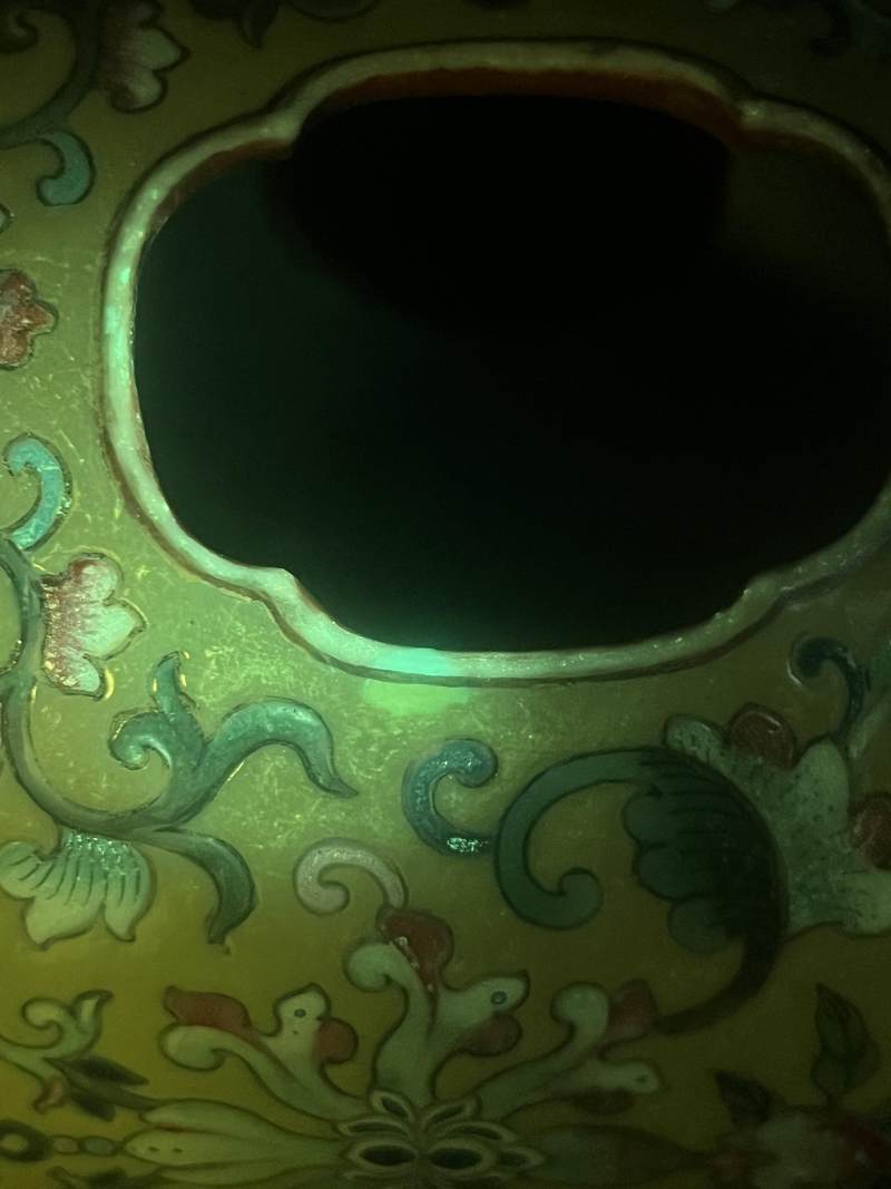 清道光 黄地洋彩缠枝莲福寿绵长图帽筒一对 - 图28