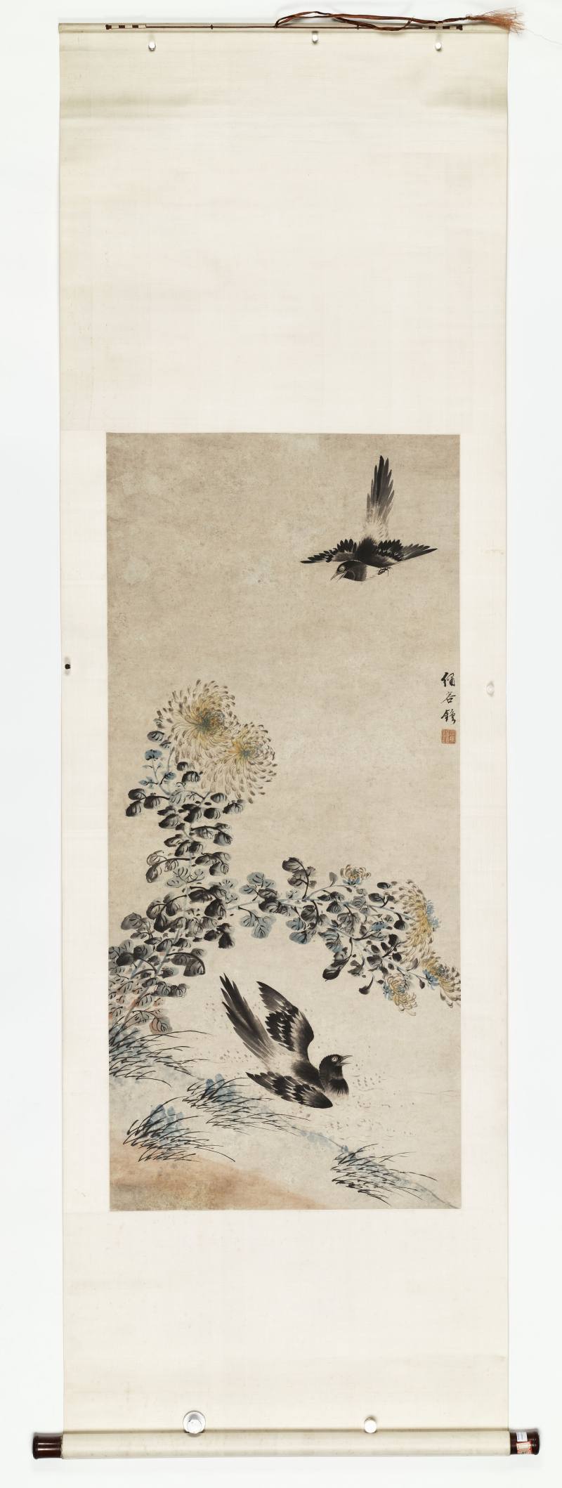 司马钟 菊花双雀 - 图2