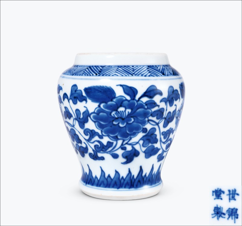 清康熙 青花缠枝花卉纹茶叶罐 - 图1