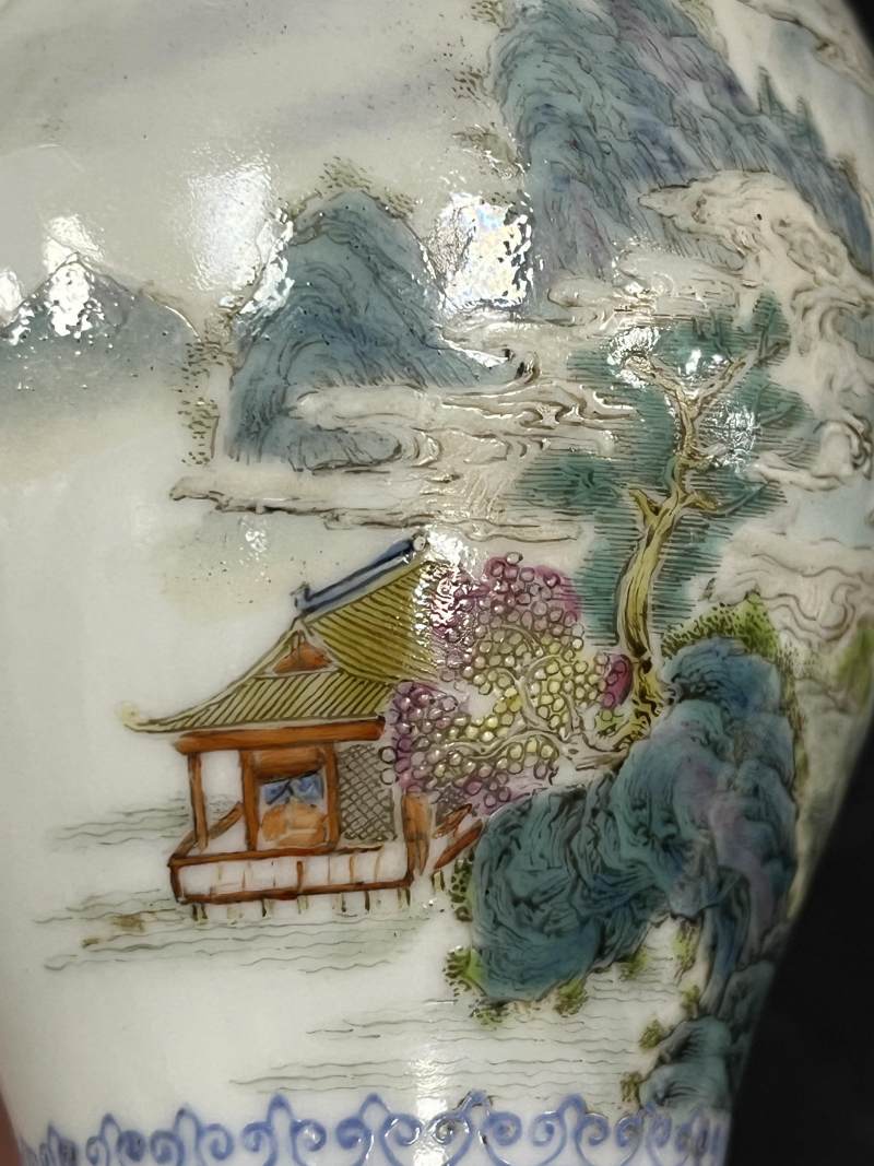 民国 仿珐琅彩山水人物纹小罐 - 图9