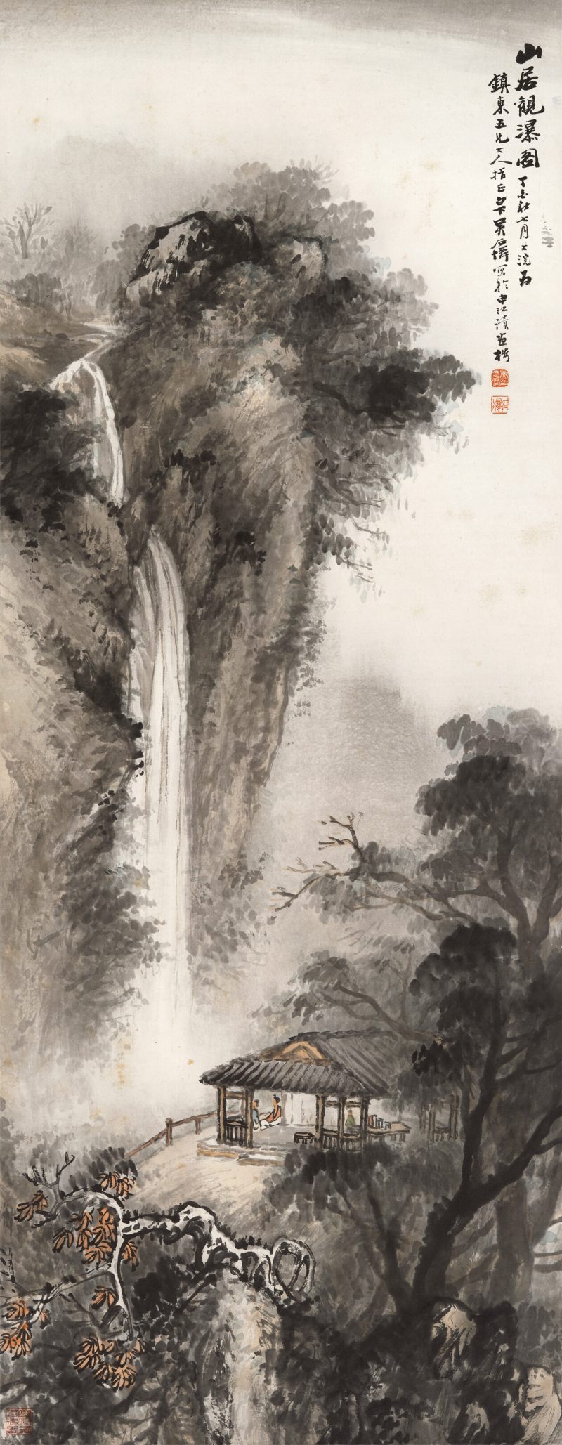 丁未（1907年）作 吴石仙 山居观瀑图