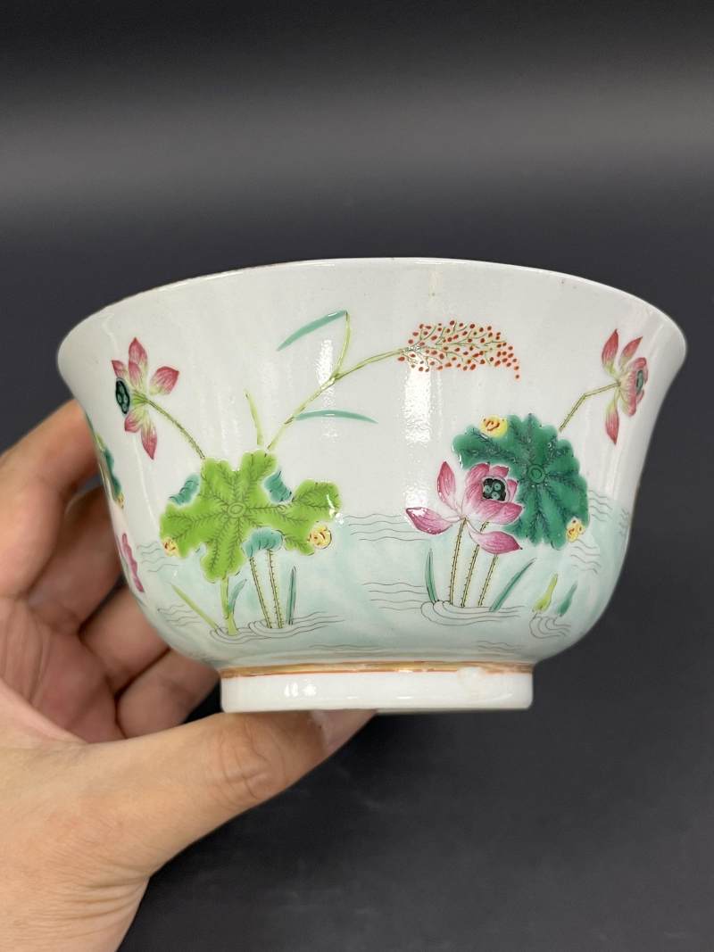 清咸丰 粉彩荷塘鸳鸯图大盖碗 - 图7