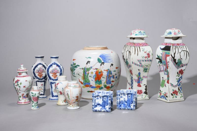 清早期 青花、粉彩人物、花鸟纹瓶、罐、盘十三只 - 图4