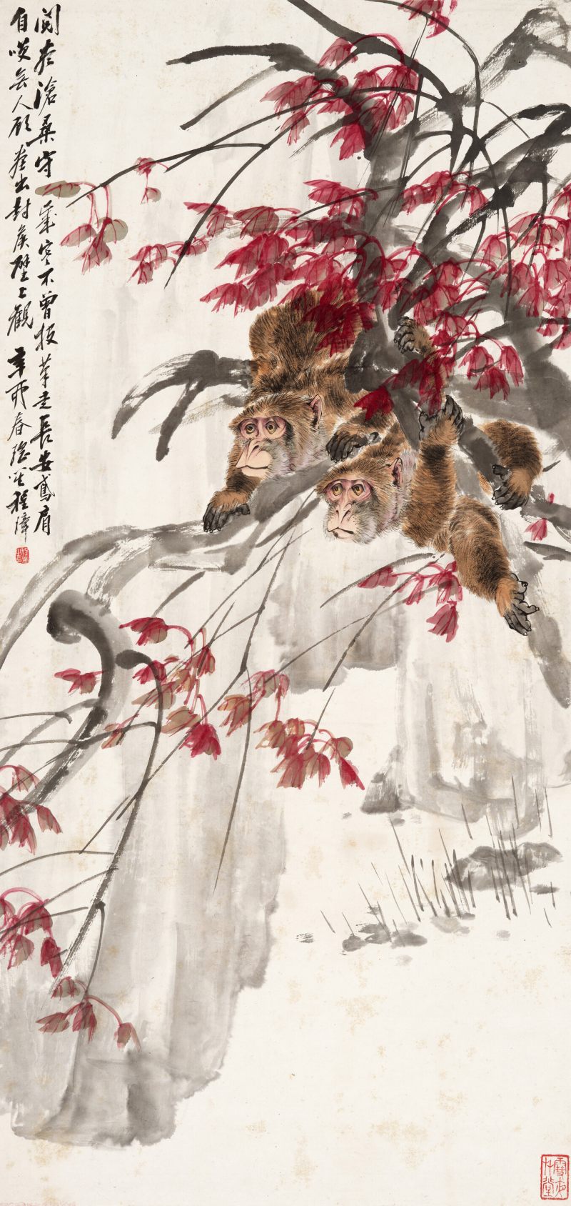 辛卯（1891年）作 程璋 红叶双猿