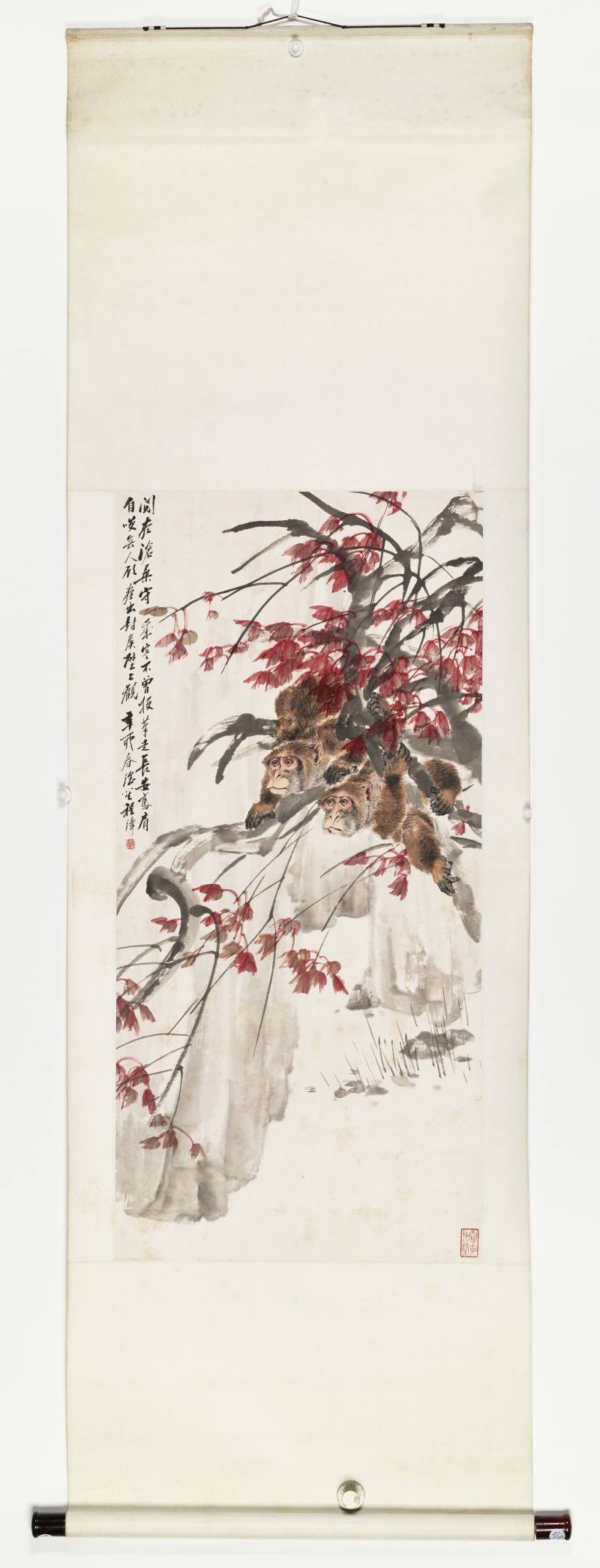 辛卯（1891年）作 程璋 红叶双猿 - 图2