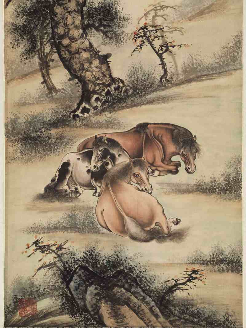 癸亥（1983年）作 溥佐 松荫三骏 - 图4