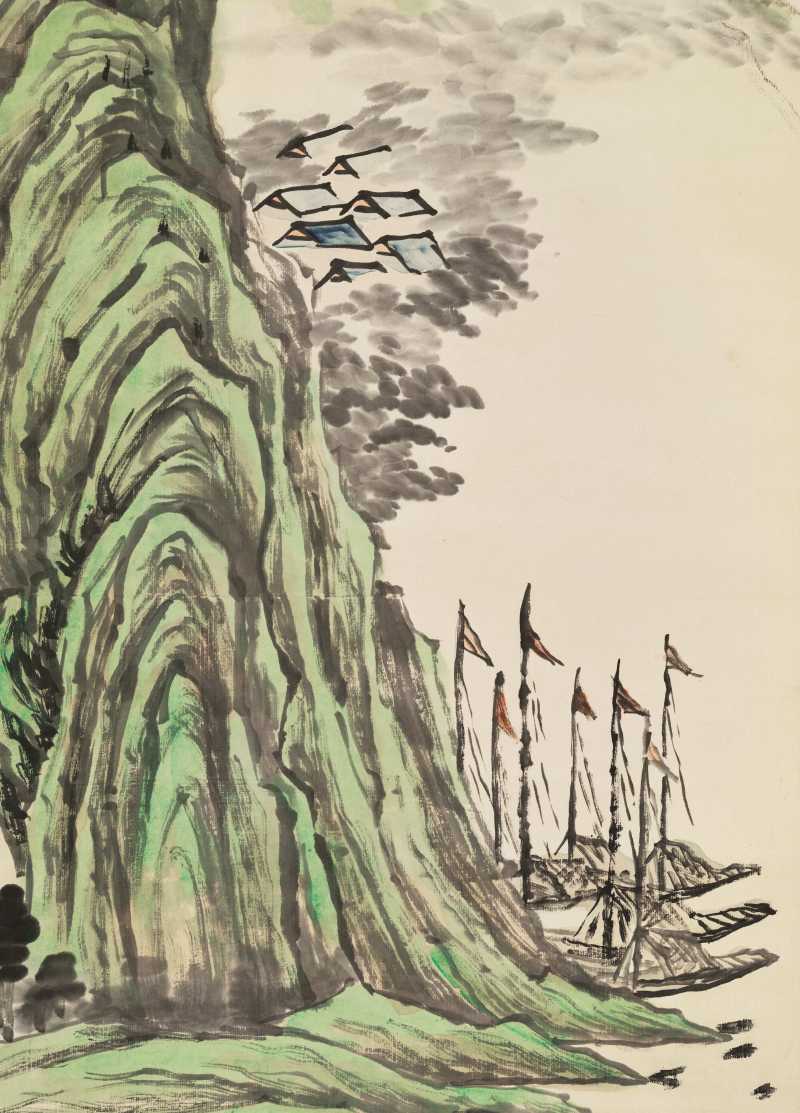 李云汉 青绿山水四屏 - 图18