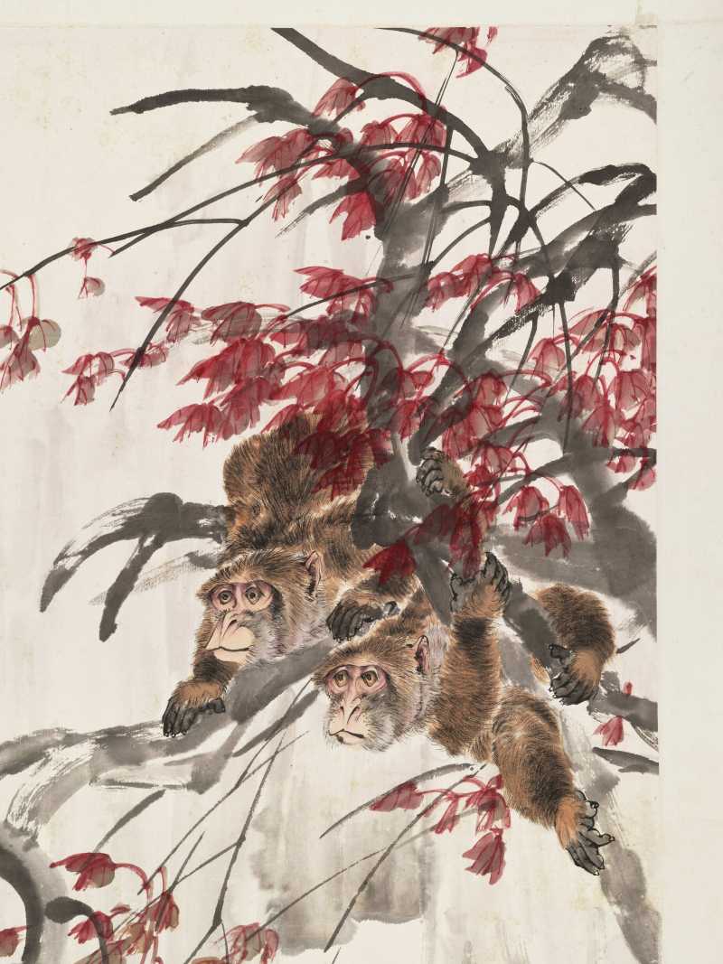 辛卯（1891年）作 程璋 红叶双猿 - 图3