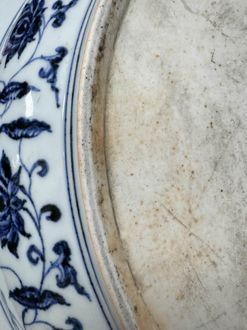 明永乐 青花一把莲纹折沿大盘 - 图18