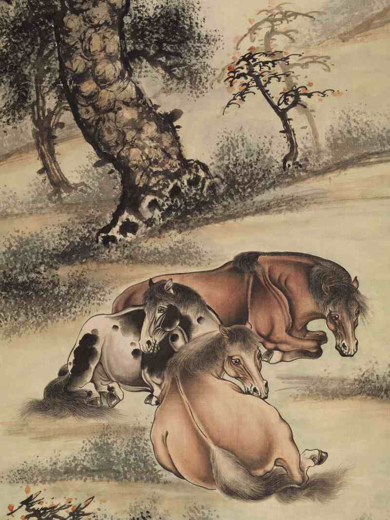 癸亥（1983年）作 溥佐 松荫三骏 - 图5