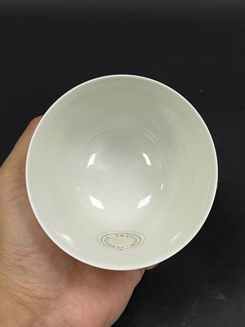 民国 仿珐琅彩花蝶诗文茶圆 - 图2